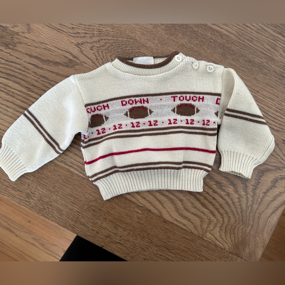 Vintage Cream and Brown Knit football Baby Sweater